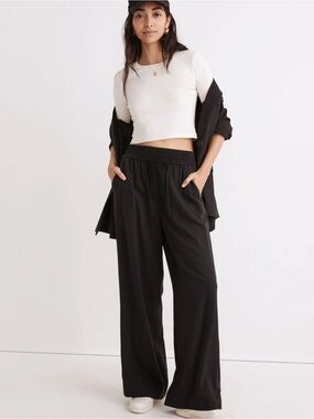 Madewell The Carley Wide Drapeweave Leg Black Pants